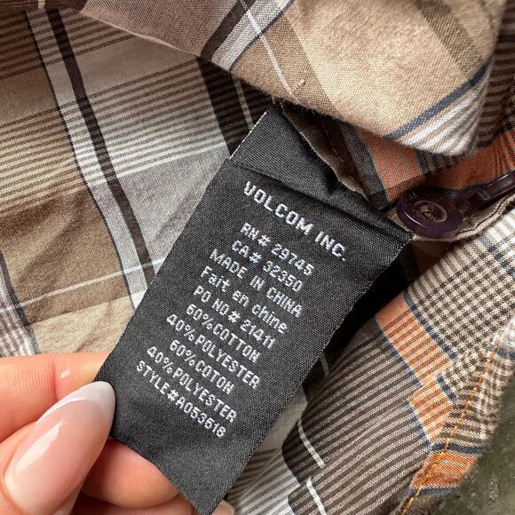 Volcom Tailored Shirt Men's L Plaid Button Down Long Sleeve Cotton Polyester - Picture 6 of 11